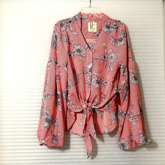 Haute Project LA button tie bell sleeve blouse - Picture 1 of 4